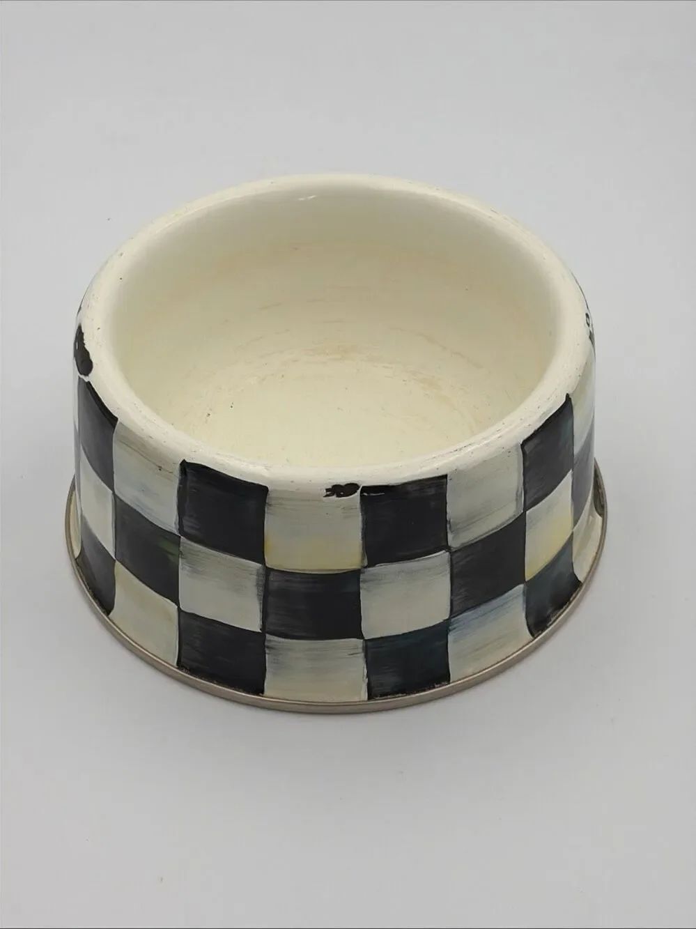 Mackenzie Childs Courtly Check Enamel Pet Dish EUC